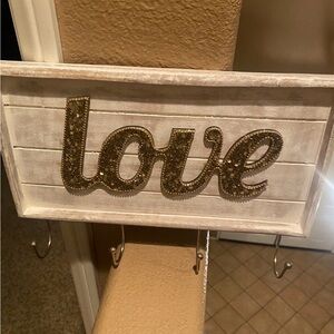 Gold and White 'Love' Wall Hook Decor